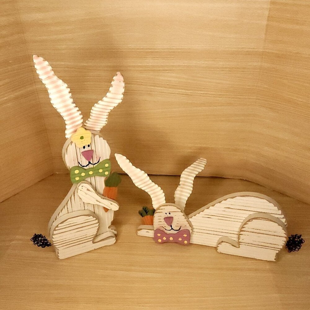 Easter Wooden And Metal Bunny 2 Piece Set